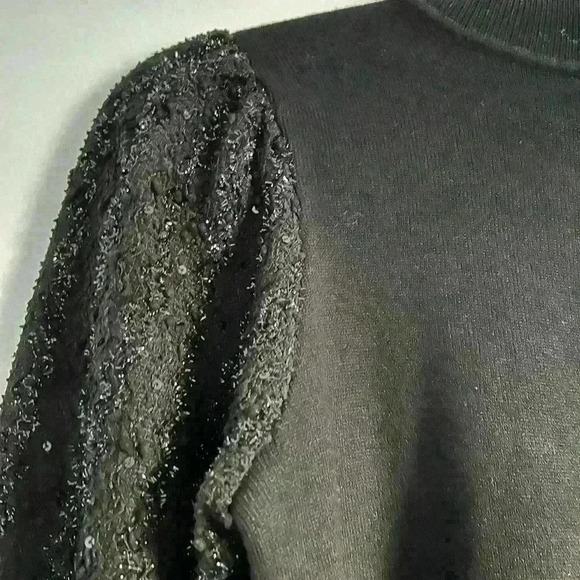Black Sequin Sleeve Sweater / Long Sleeves Top - Picture 2 of 3